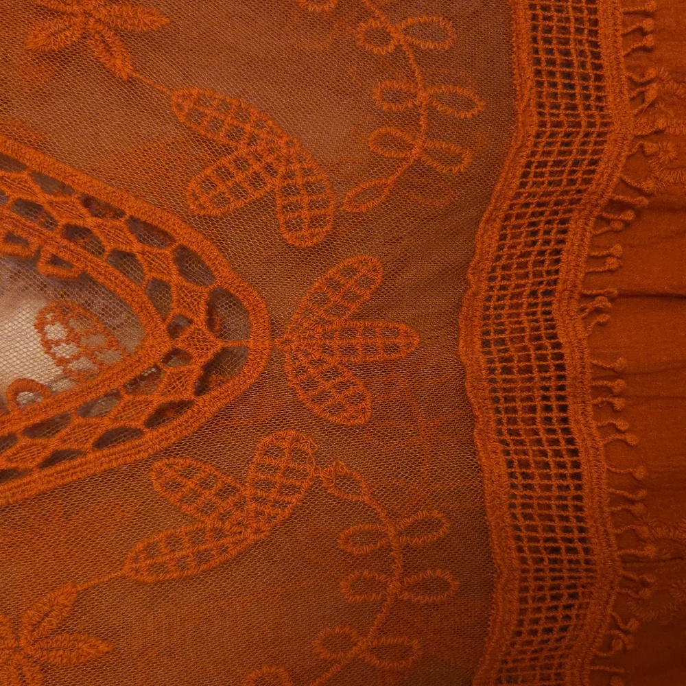 Red Lace semi sheer boho beach cover up. O/S.